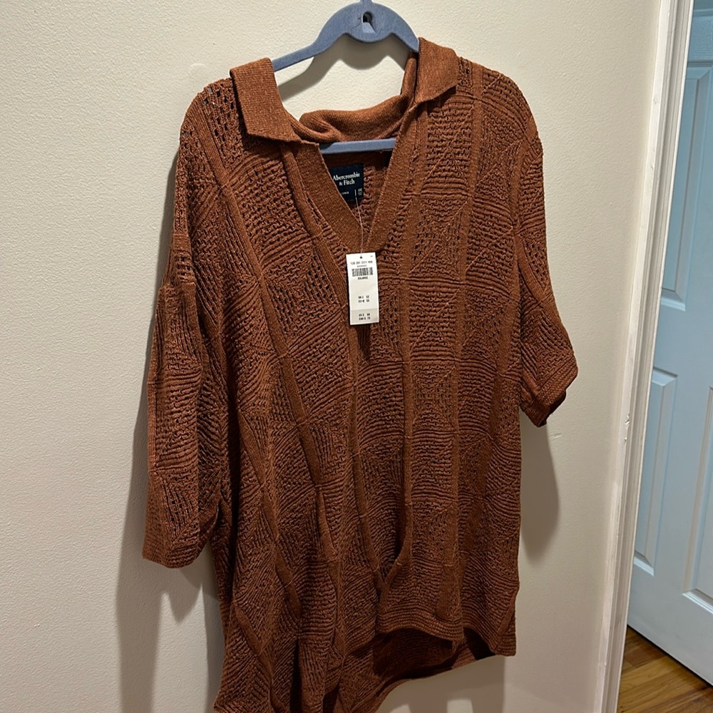 Abercombie - Men's Exaggerated Johnny Collar Crochet
Sweater Polo - 2XL BROWN